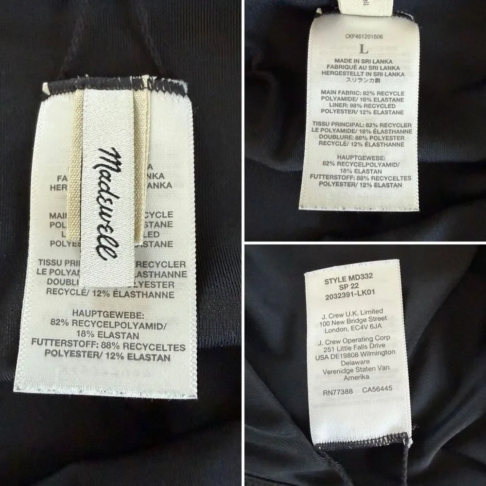 Madewell Second Wave Seamed One-Piece Swimsuit in Black Size L
